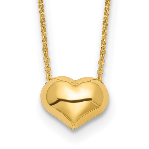 14k Yellow Gold Puffed Heart Necklace 16.5in