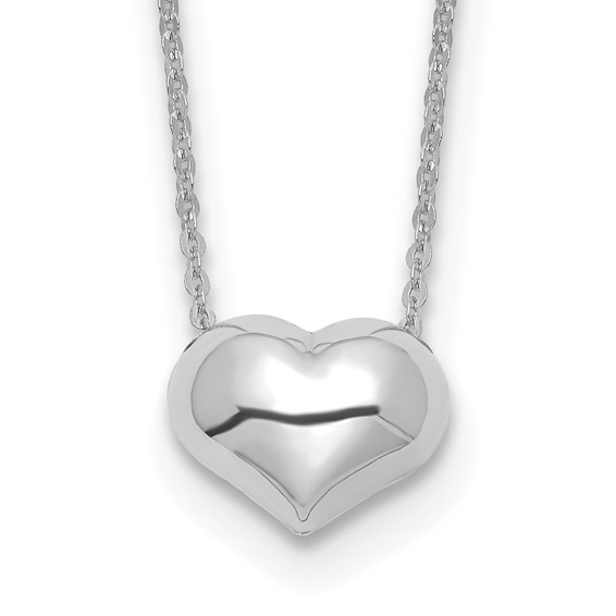 14k White Gold Puffed Heart Necklace 16.5in