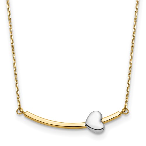 14k Two-tone Gold Heart on Curved Bar Necklace