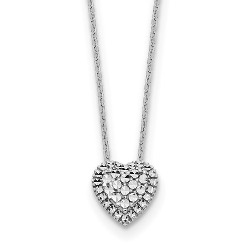 14k White Gold Tiny Diamond-cut Heart Slide Necklace