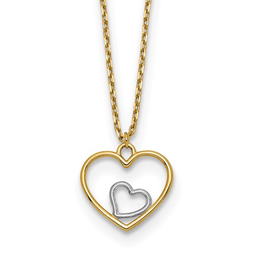 14k Yellow Gold with Rhodium Open Heart in Heart Necklace