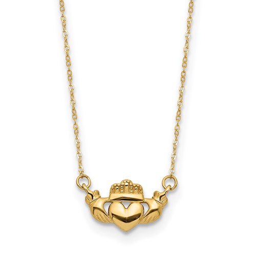 14k Yellow Gold Tiny Claddagh Necklace
