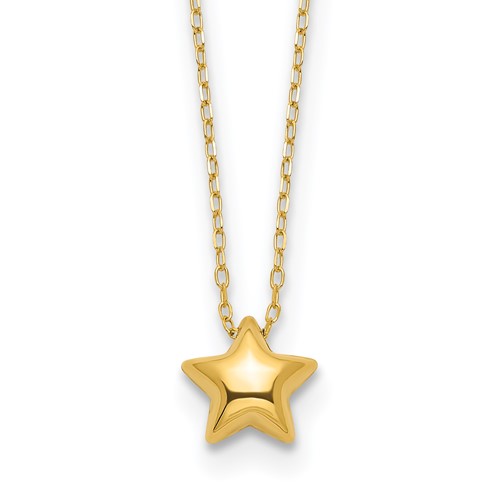 14k Yellow Gold Polished Puffed Star Necklace 16.5in