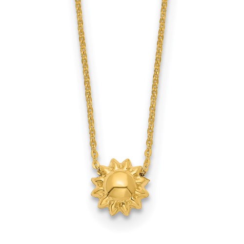 14k Yellow Gold 3-D Sun Necklace 16.5in