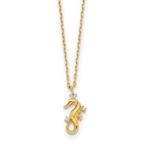 14k Yellow Gold Cubic Zirconia Seahorse Necklace