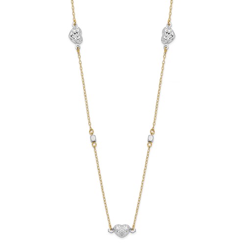14k Two-tone Gold Diamond-cut Hearts Station Necklace 18in