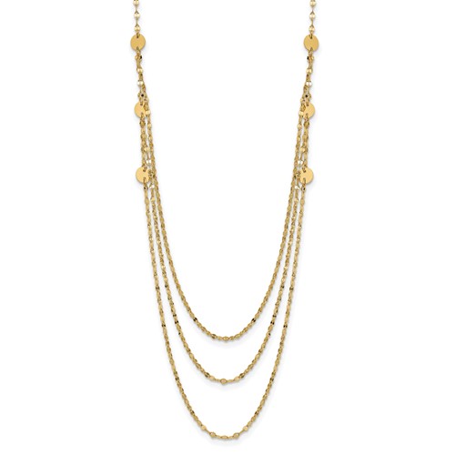 14k Yellow Gold Triple Strand Circles Necklace