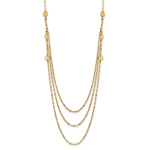 14k Yellow Gold Triple Strand with Discs Necklace