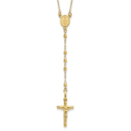 14k Yellow Gold Rosary Necklace with Faceted Beads 24in