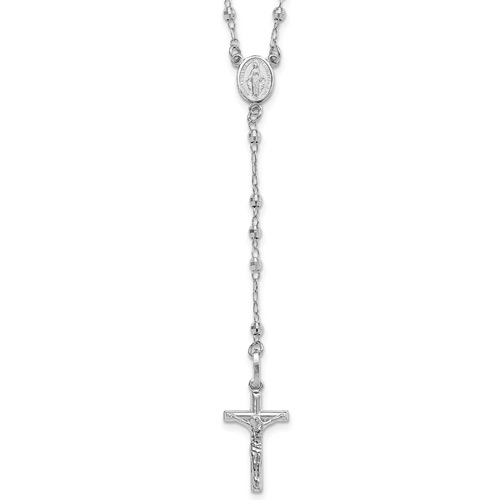 14k White Gold Rosary Necklace with Faceted Beads
