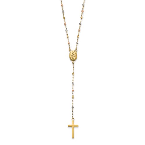 14k Tri-color Gold Rosary Necklace 17in