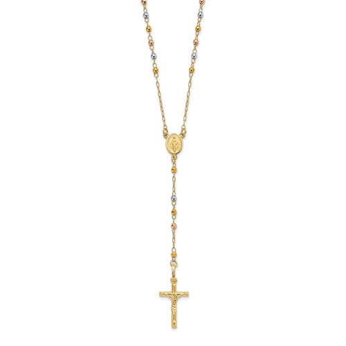 14k Tri-color Gold Faceted Beads Rosary Necklace