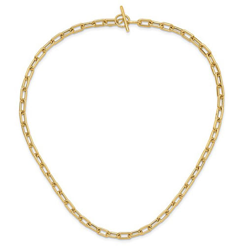 14k Yellow Gold Elongated Cable Link Toggle Necklace