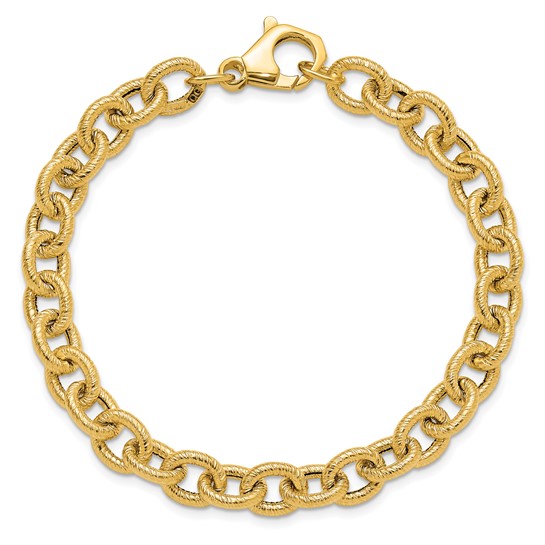 14k Yellow Gold Polished and Textured Cable Link Bracelet 8in SF29718