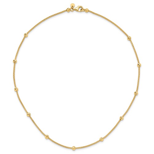 14k Yellow Gold Diamond-cut Beaded Necklace With Polished Finish 17in
