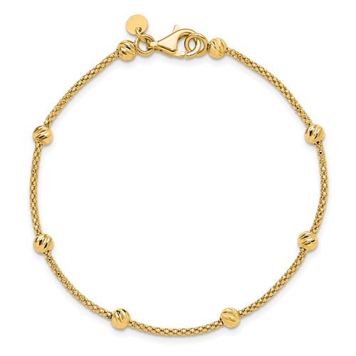 14k Yellow Gold Snake Diamond-cut Bead Station Bracelet 7.5in