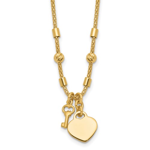 14k Yellow Gold Heart and Key Necklace