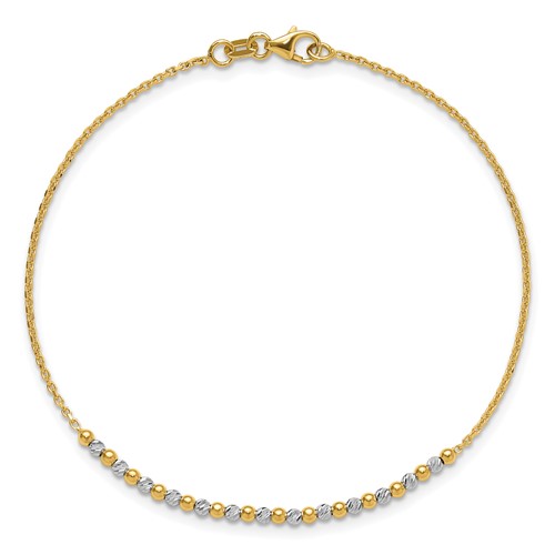 14K Two-tone Gold Cable Link and Diamond-cut Bead Bracelet 7.5in