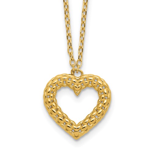 14k Yellow Gold Polished Textured Open Heart Necklace