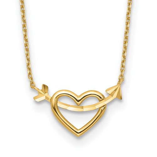 14k Yellow Gold Heart and Arrow Necklace with Spring Ring Clasp