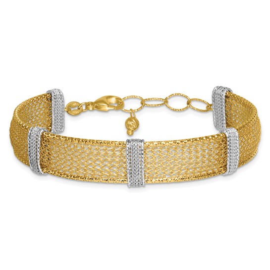 14k Two-tone Gold Textured Mesh Six Bar Station Bracelet