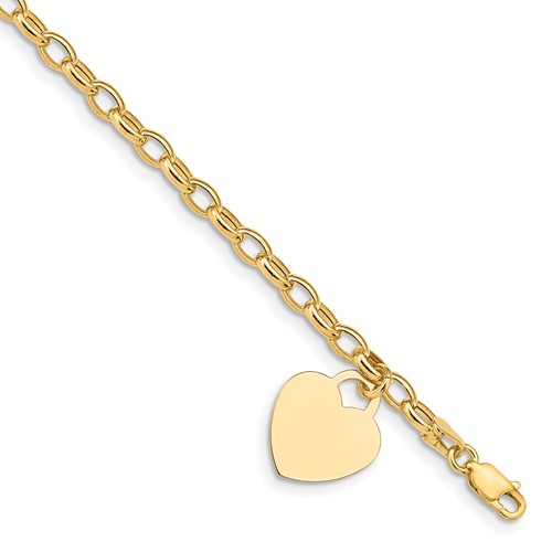 14k Yellow Gold Small Heart Charm Bracelet Oval Links