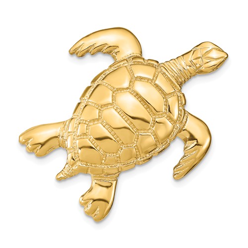 14k Yellow Gold 2-D Sea Turtle Slide Pendant 1.25in