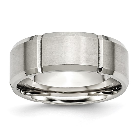 Stainless Steel Grooved Brushed and Polished Ring 8mm