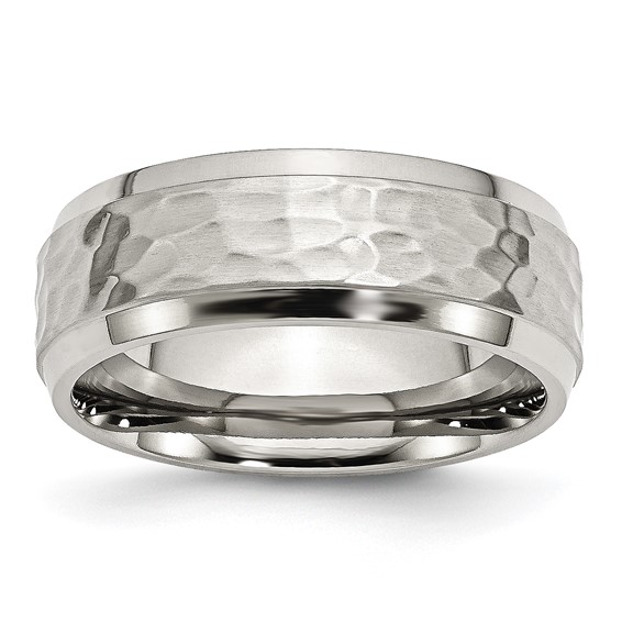 Stainless Steel 8mm Hammered and Polished Band