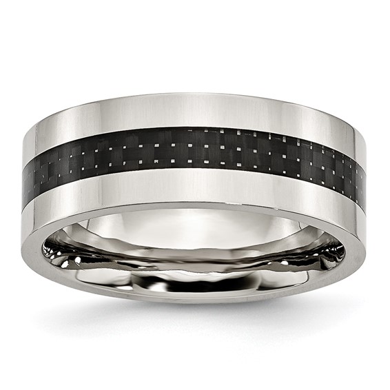 Stainless Steel Carbon Fiber Flat 8mm Polished Band