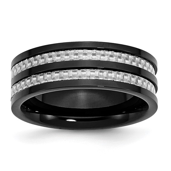 Stainless Steel 8mm Black-plated with Carbon Fiber Inlay Polished Band