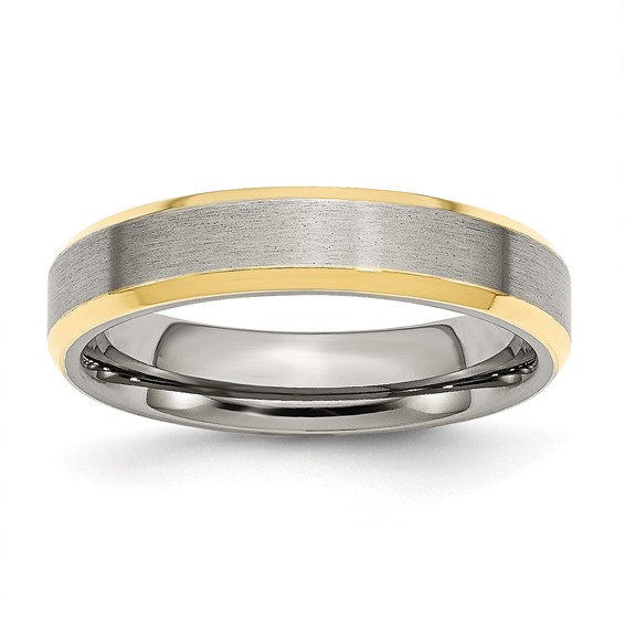 Stainless Steel 5mm Brushed & Polished Gold-plated Band