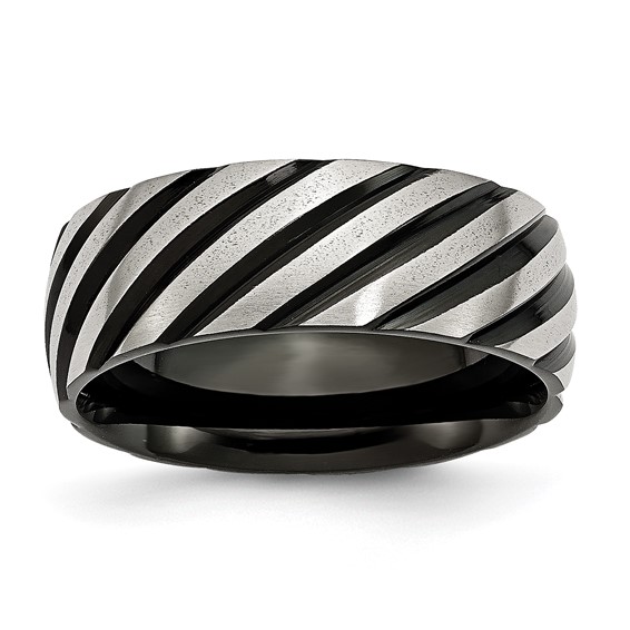 Stainless Steel 8mm Black Plated Swirl Brushed & Polished Band