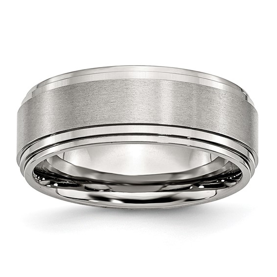 8mm Stainless Steel Ring with Polished Ridged Edges