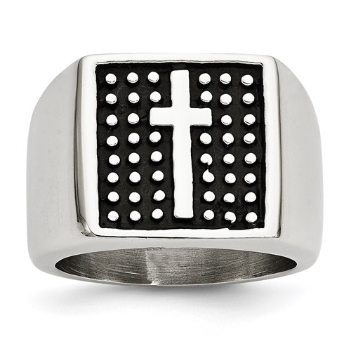 Stainless Steel Men's Antiqued Cross Ring with Dots
