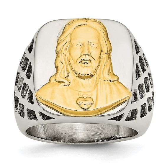 Stainless Steel Yellow Plated Jesus Ring