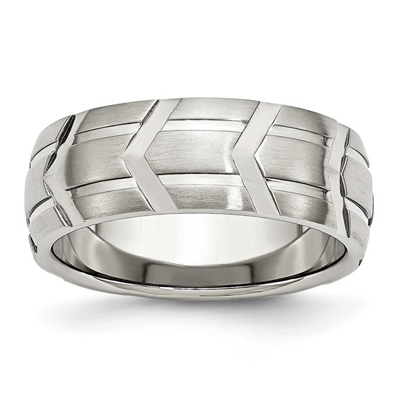 Stainless Steel Brushed and Polished Ring with Chevron Design 8mm