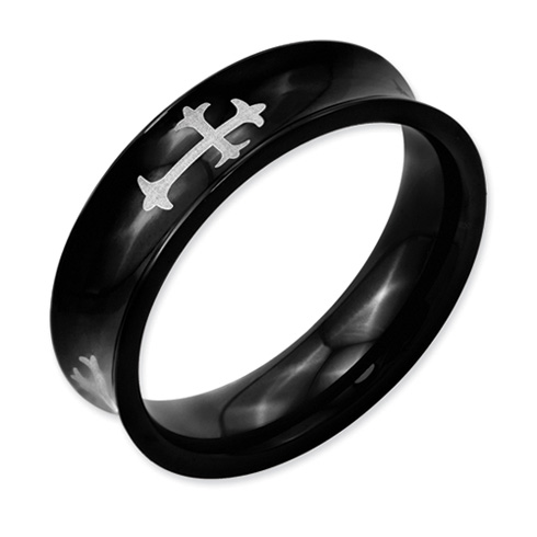 Black-plated Stainless Steel 6mm Wedding Band with Crosses
