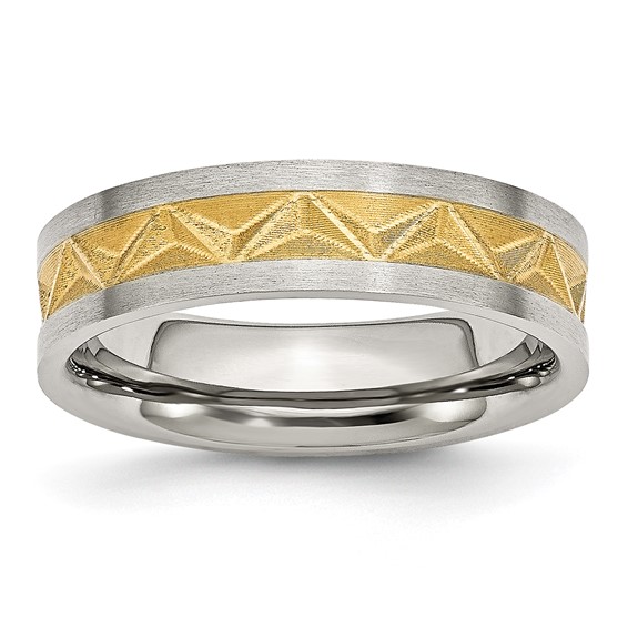 Stainless Steel Grooved Gold-plated Ladies 6mm Band