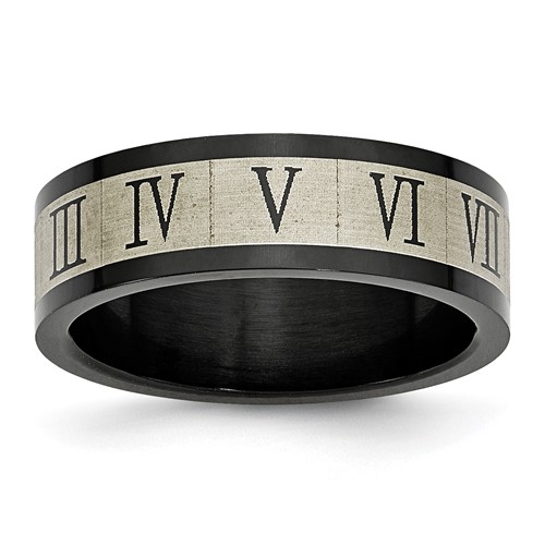 Stainless Steel Black-plated Roman Numerals Band