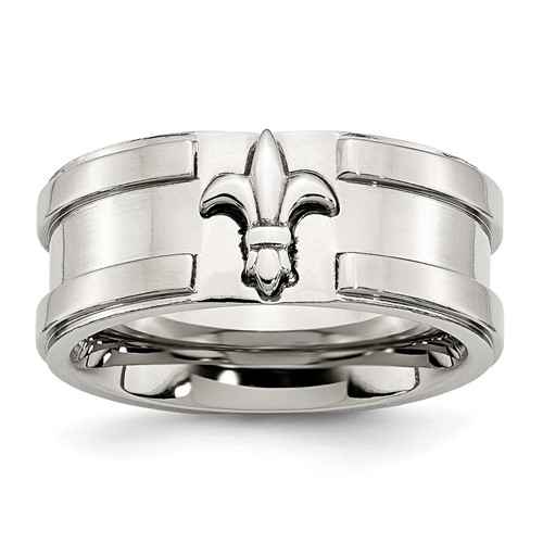 Stainless Steel 10mm Fleur de Lis Brushed and Polished Ring