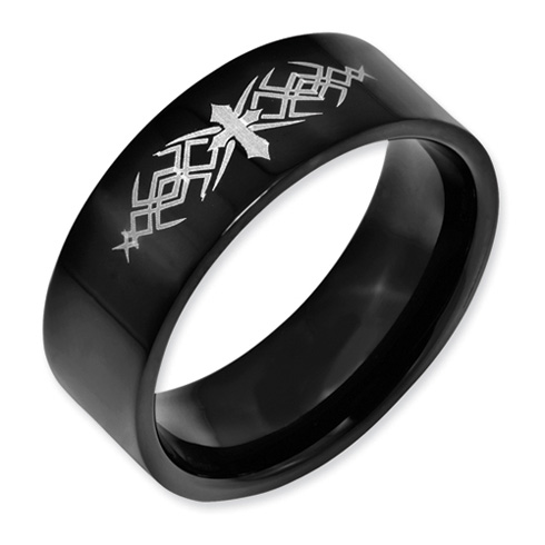 Stainless Steel Cross with Crosshatch Black Band