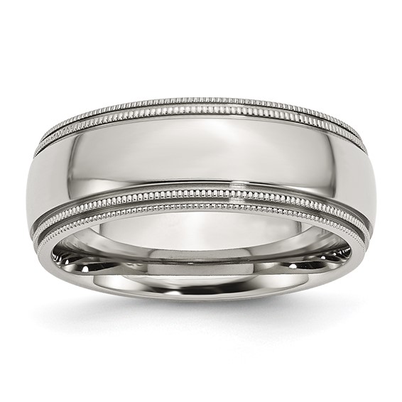Stainless Steel 8mm Double Milgrain Polished Ring