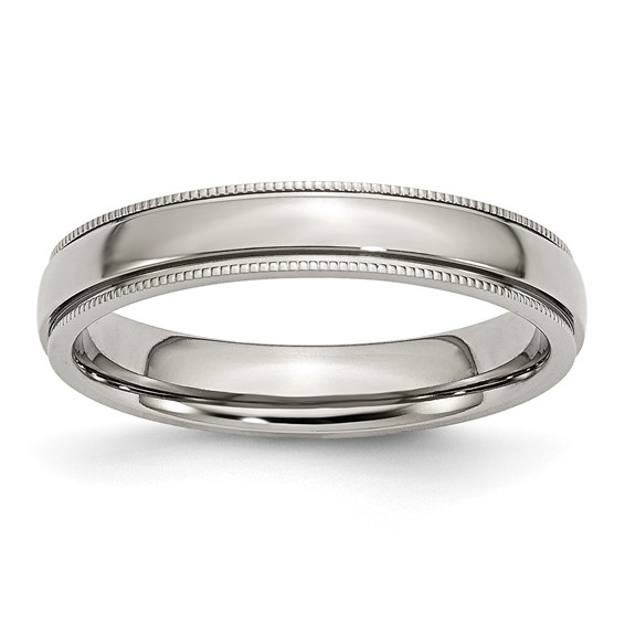 Stainless Steel Grooved and Beaded 4mm Wedding Band