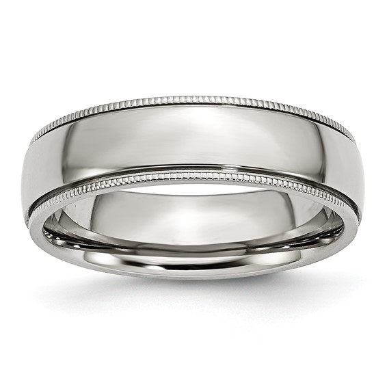 Stainless Steel Grooved and Beaded 6mm Polished Wedding Band