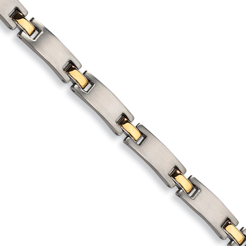 24k Gold Plated Stainless Steel Bracelet with Brushed Links 8.5in