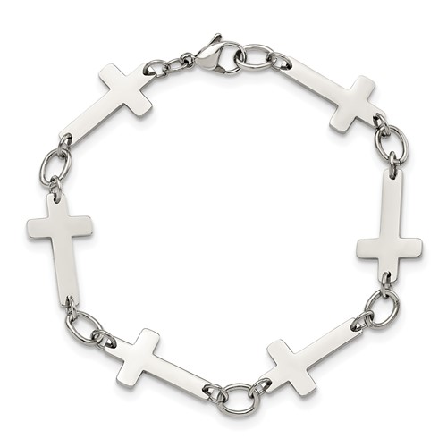 Stainless Steel 8in Sideways Cross Bracelet