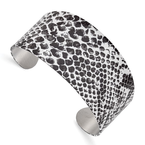 Stainless Steel Black and White Textured Cuff Bangle