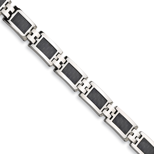 Stainless Steel Carbon Fiber Bracelet 9.25in
