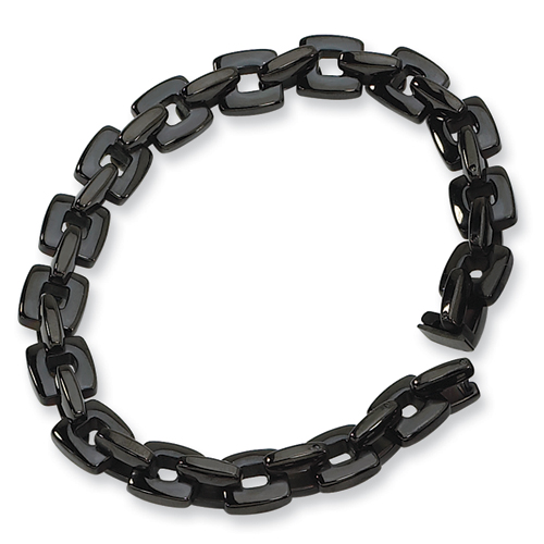 Stainless Steel Black-plated Square Link Bracelet 9in
